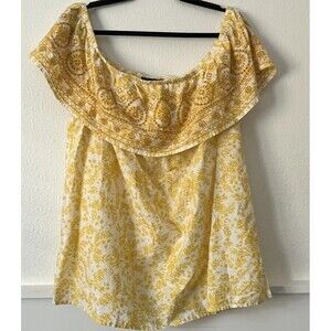 Lane Bryant Blouse Womens Size 18/20 Yellow Ruffle Off Shoulder Sleeve Eyelet